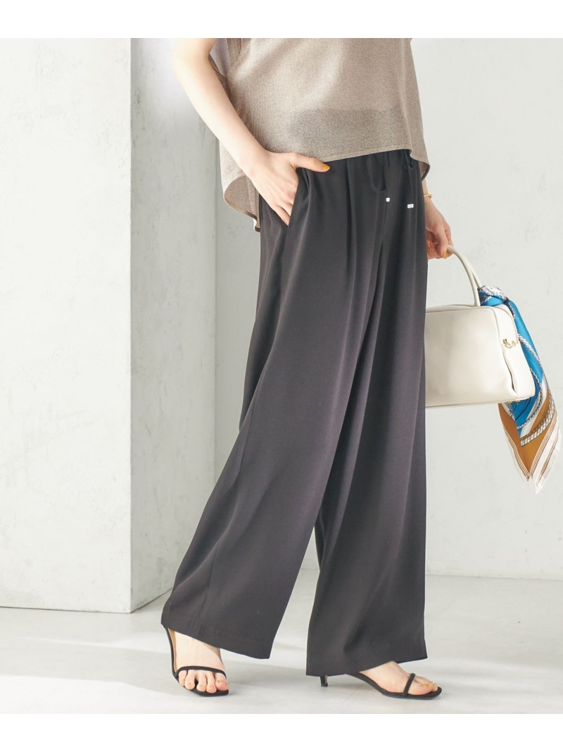 ＜接触冷感 / 手洗い可能＞アセテート混 バック サテン ワイド パンツ SHIPS WOMEN シップス パンツ その他のパンツ ブラック【送料無料】[ Fashion]