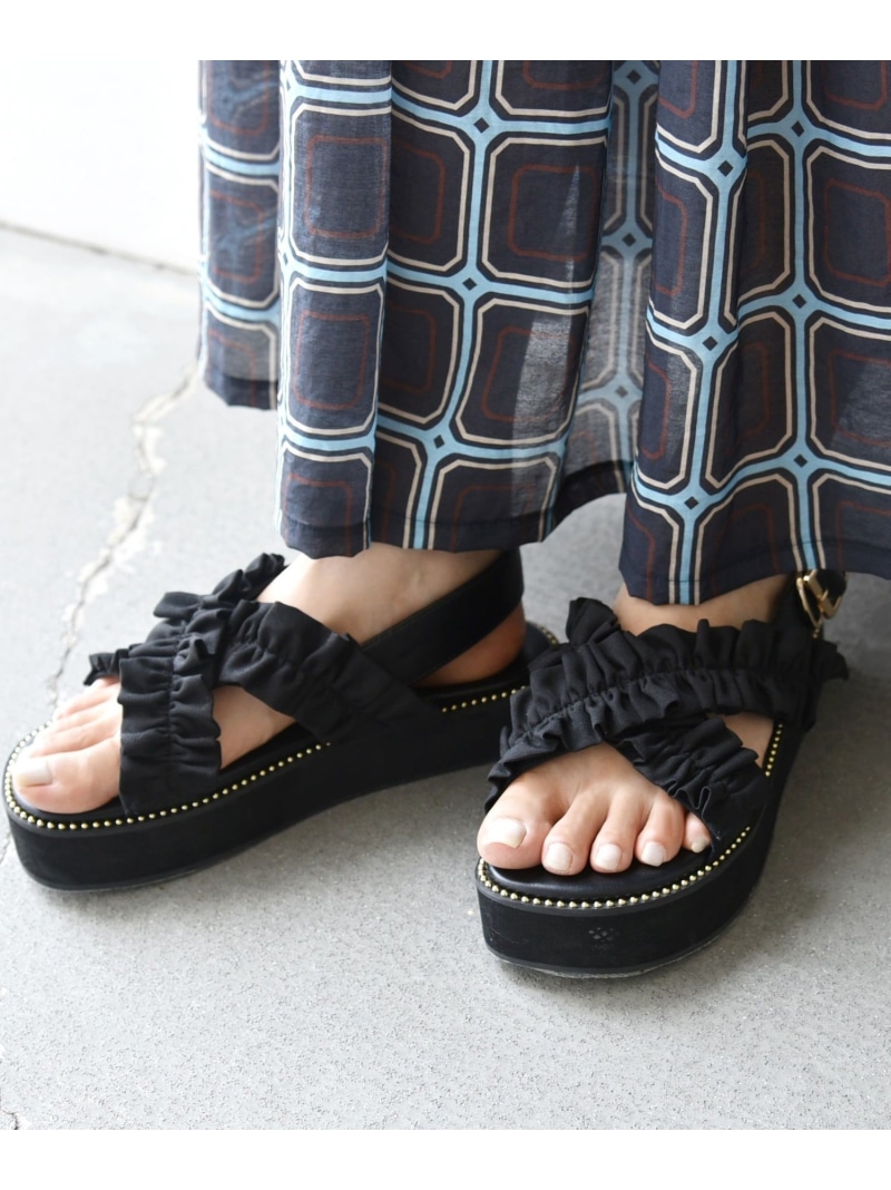 【SALE／50%OFF】【WEB限定】クロス フリル プラット フォーム サンダル SHIPS WOMEN シップス シューズ・靴 サンダル ベージュ ブラック【RBA_E】【送料無料】[ Fashion]
