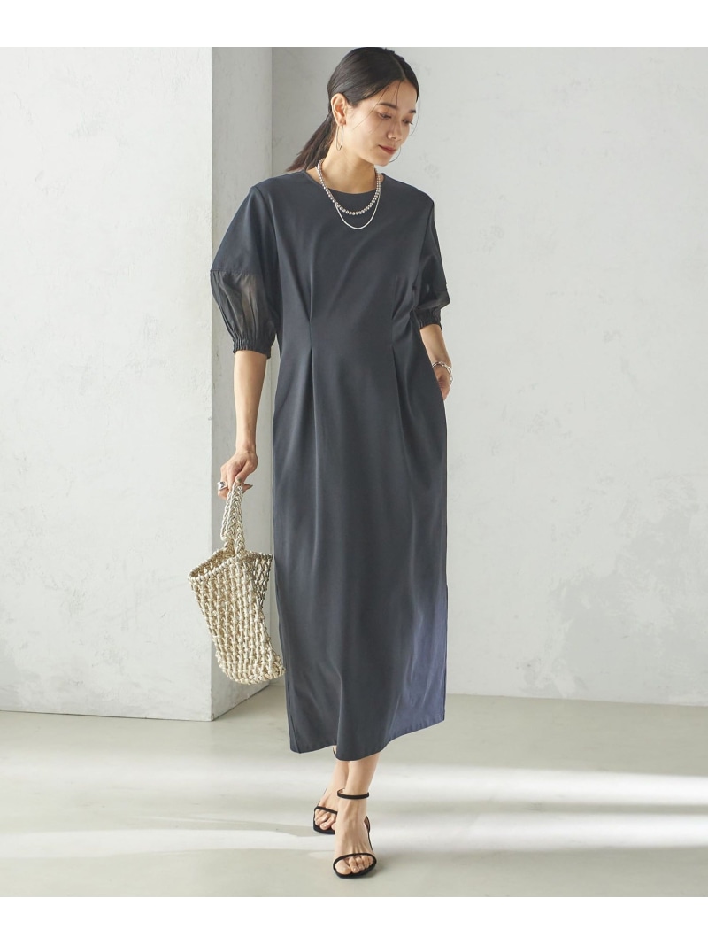 【SALE／50%OFF】＜手洗い可能＞シアー スリーブ 切替 ジャージー ワンピース SHIPS WOMEN シップス ワンピース・ドレス ワンピース ブラック カーキグリーン【RBA_E】【送料無料】[ Fashion]｜SHIPS　シップス