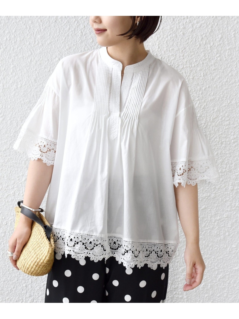 【SALE／30%OFF】《予約》＜手洗い可能＞トリム レース ピンタック スキッパー ブラウス SHIPS WOMEN シップス トップス シャツ・ブラウス ホワイト ブラック ブラウン【RBA_E】【送料無料】[ Fashion]｜SHIPS　シップス