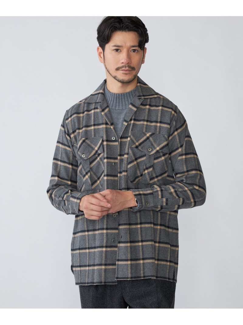 【SALE／50%OFF】【SHIPS別注】Errico Formicola: ウィンドウペーンチェック オーバーシャツ SHIPS MEN シップス トップス シャツ・ブラウス グレー【RBA_E】【送料無料】[ Fashion]