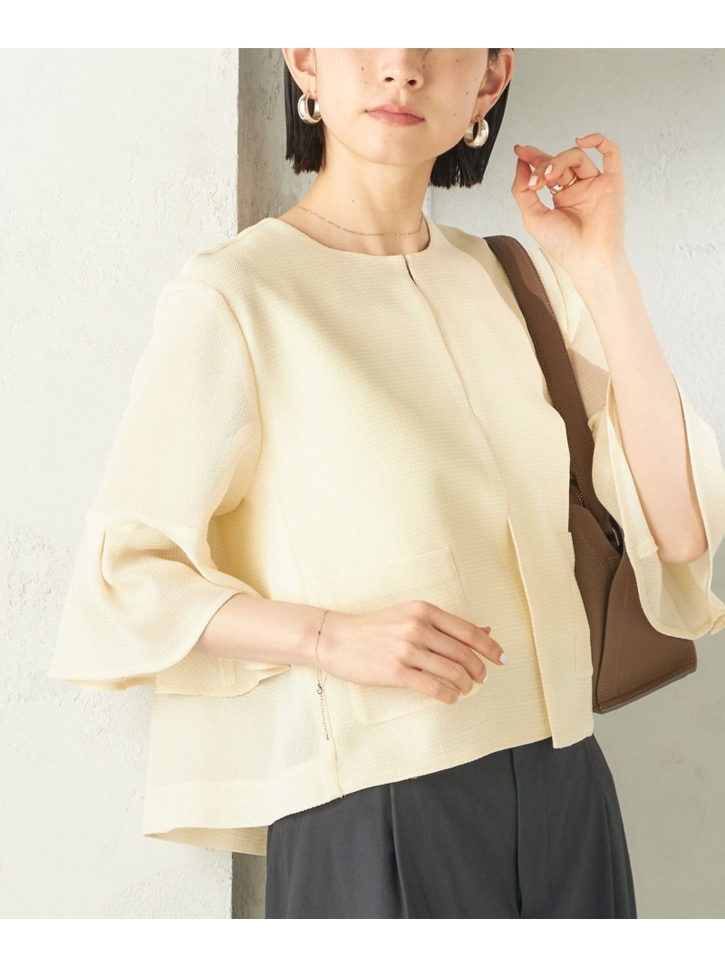 ＜手洗い可能＞ミニ チェック カラミ ノーカラー ジャケット SHIPS WOMEN シップス ジャケット・アウター ノーカラージャケット ブラック ホワイト【送料無料】[ Fashion]｜SHIPS　シップス