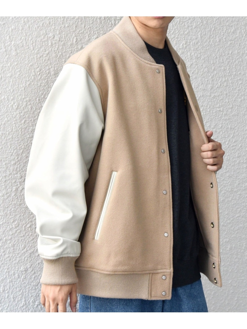 【SALE／30%OFF】SHIPS any: PURE WOOL MELTON 競技場 上衣 (スタジャン)◇ SHIPS any シップス ジャケット・アウター スタジャン・スカジャン 黒いこと ベージュ 薄墨色【RBA_E】【貨物輸送無料】[ Fashion]