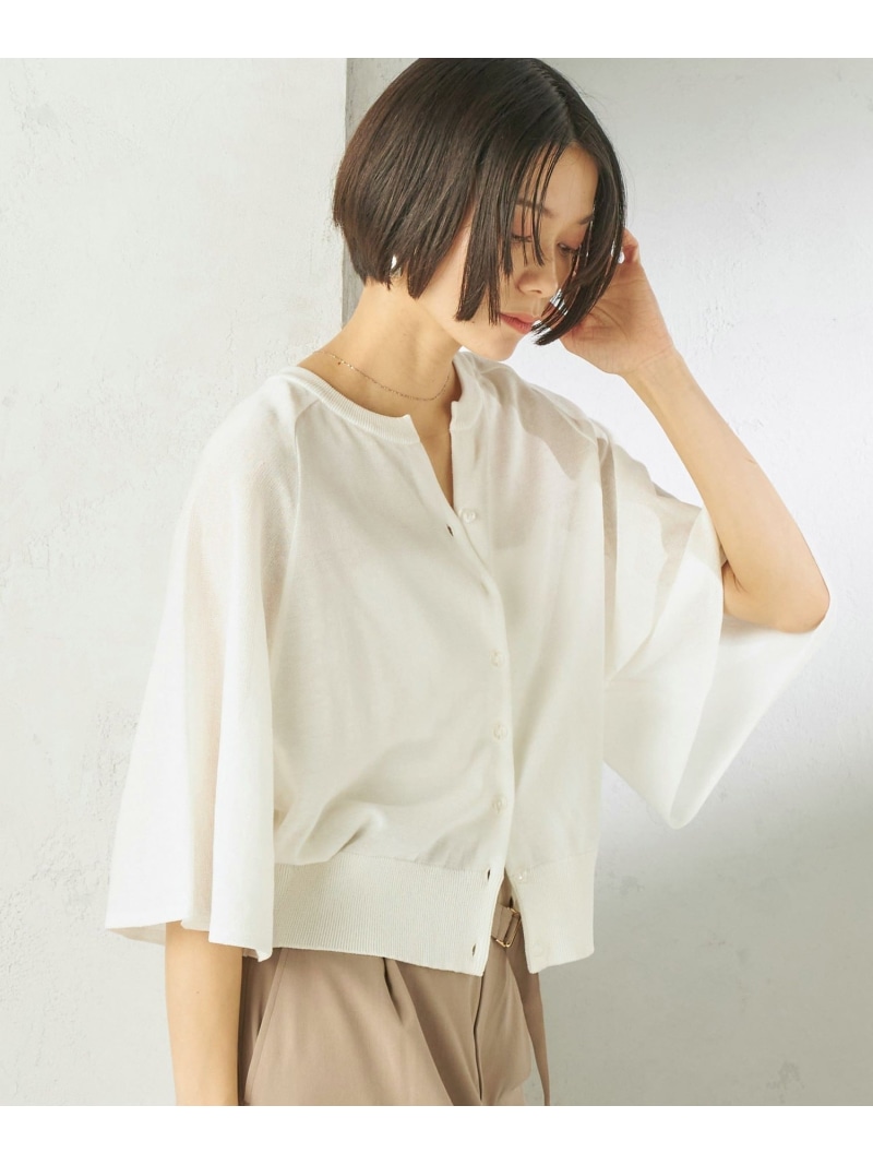 《予約》＜手洗い可能＞綿 フレア スリーブ キーネック カーディガン SHIPS WOMEN シップス トップス カーディガン ブラック ホワイト【先行予約】*【送料無料】[ Fashion] 13,200円