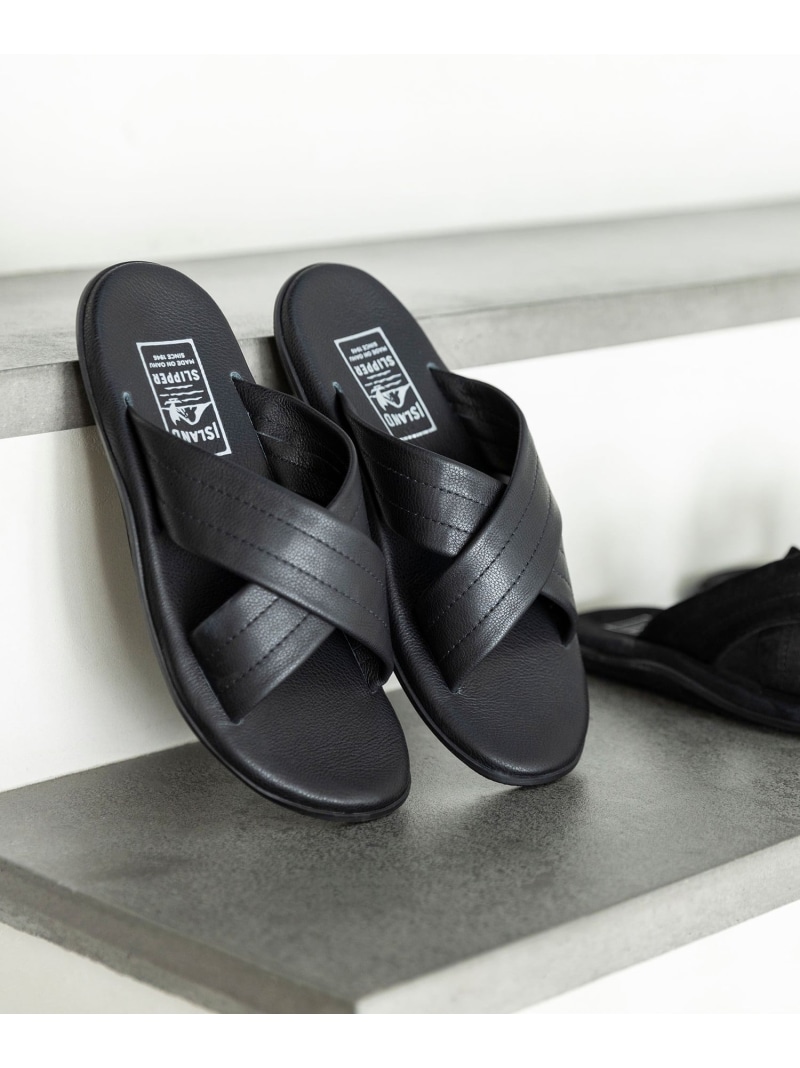 【SHIPS 別注】ISLANDSLIPPER: はりつけ台 なめし革 サンダル SHIPS MEN シップス シューズ・靴 サンダル 黒いこと【貨物輸送無料】[ Fashion]
