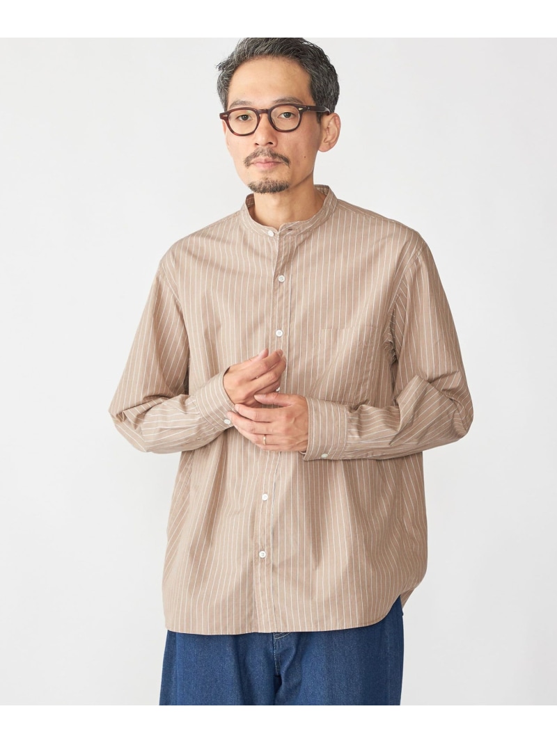 【SALE／50%OFF】SHIPS: 100S バンドカラー ストライプ シャツ SHIPS MEN シップス トップス シャツ・ブラウス ブラウン ホワイト ブルー【RBA_E】【送料無料】[ Fashion]