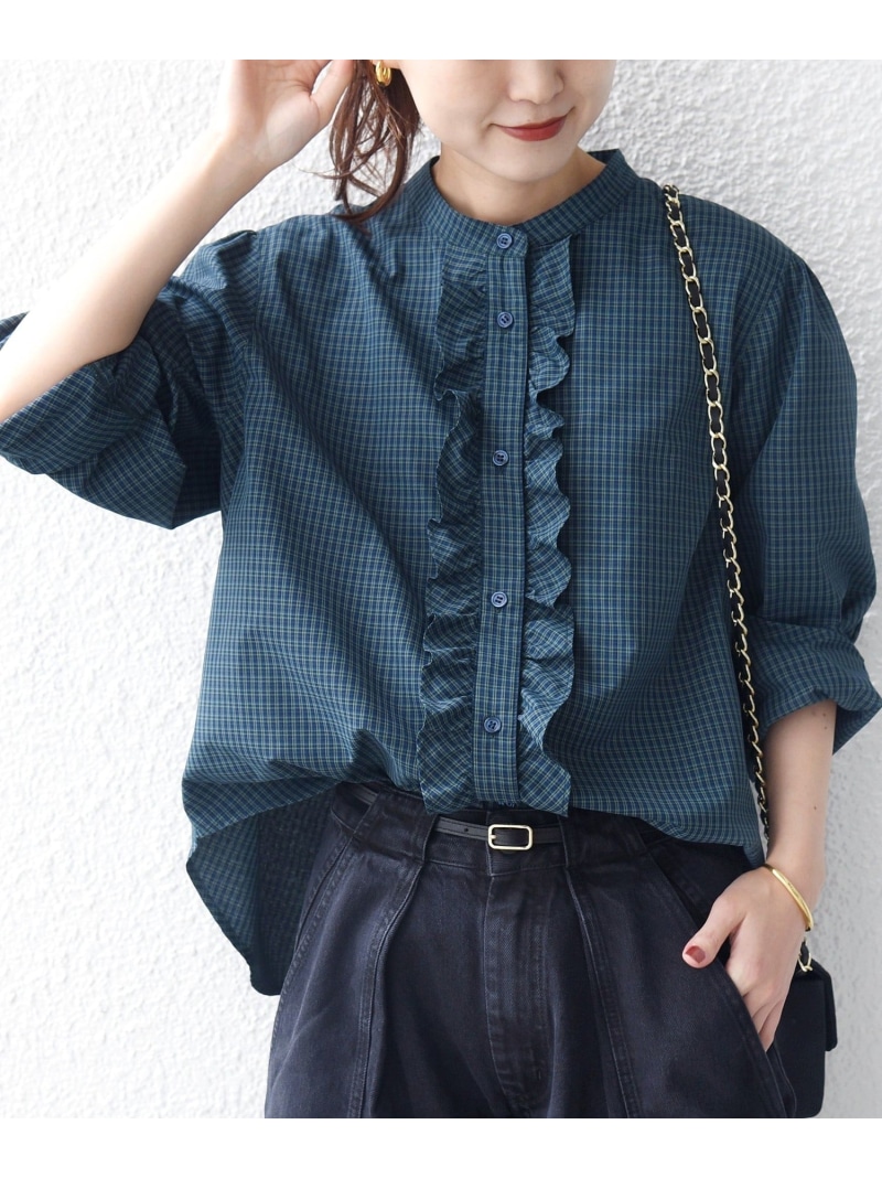 《予約》【WEB限定】＜手洗い可能＞チェック フリル ロングスリーブ シャツ(グリーン) SHIPS WOMEN シップス トップス シャツ・ブラウス グリーン【先行予約】*【送料無料】[ Fashion]｜SHIPS　シップス