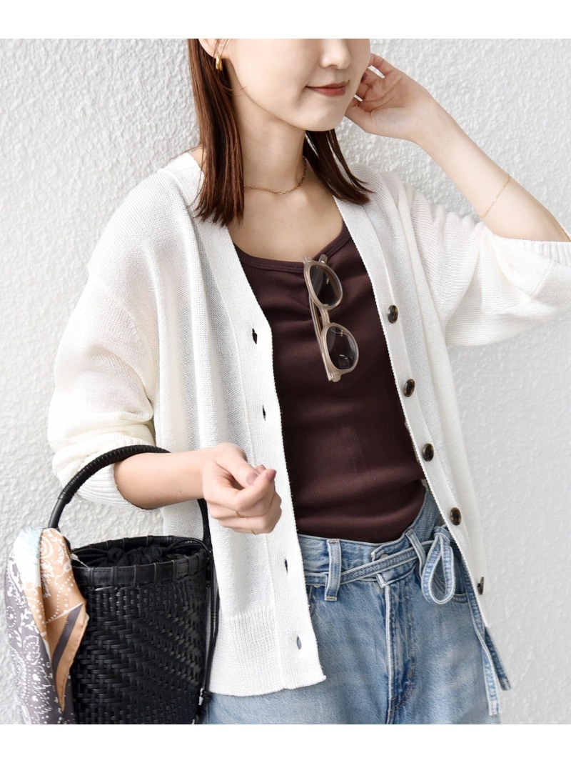 【SALE／35%OFF】＜手洗い可能＞ブライト ペーパー Vネック ニット カーディガン SHIPS WOMEN シップス トップス カーディガン グリーン ホワイト ネイビー【RBA_E】【送料無料】[ Fashion]｜SHIPS　シップス