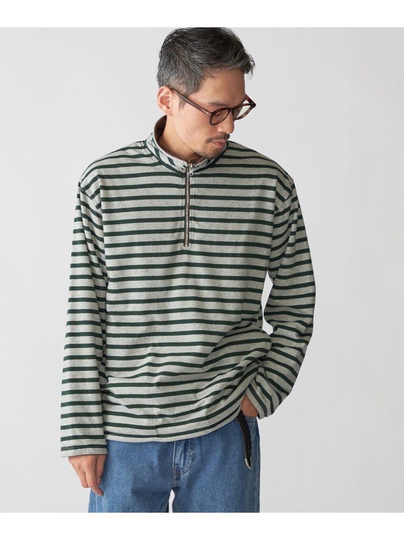 【SALE／50%OFF】SHIPS: リバーシブル ボーダー フリース ハーフジップ プルオーバー SHIPS MEN シップス トップス スウェット・トレーナー グレー ホワイト ネイビー【RBA_E】【送料無料】[ Fashion]