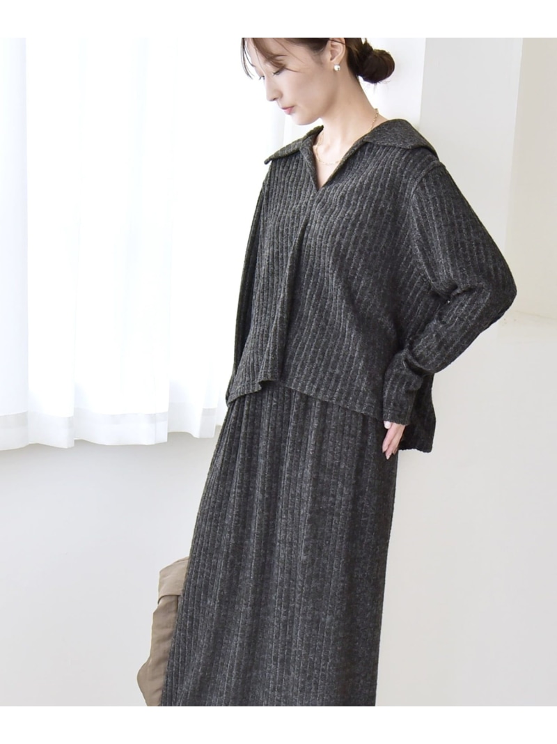 【SALE／30%OFF】quaranciel:＜手洗い可能＞リブニット ポロ プルオーバー & スカート セットアップ quaranciel シップス ワンピース・ドレス ワンピース グレー【RBA_E】【送料無料】[ Fashion]｜SHIPS　シップス
