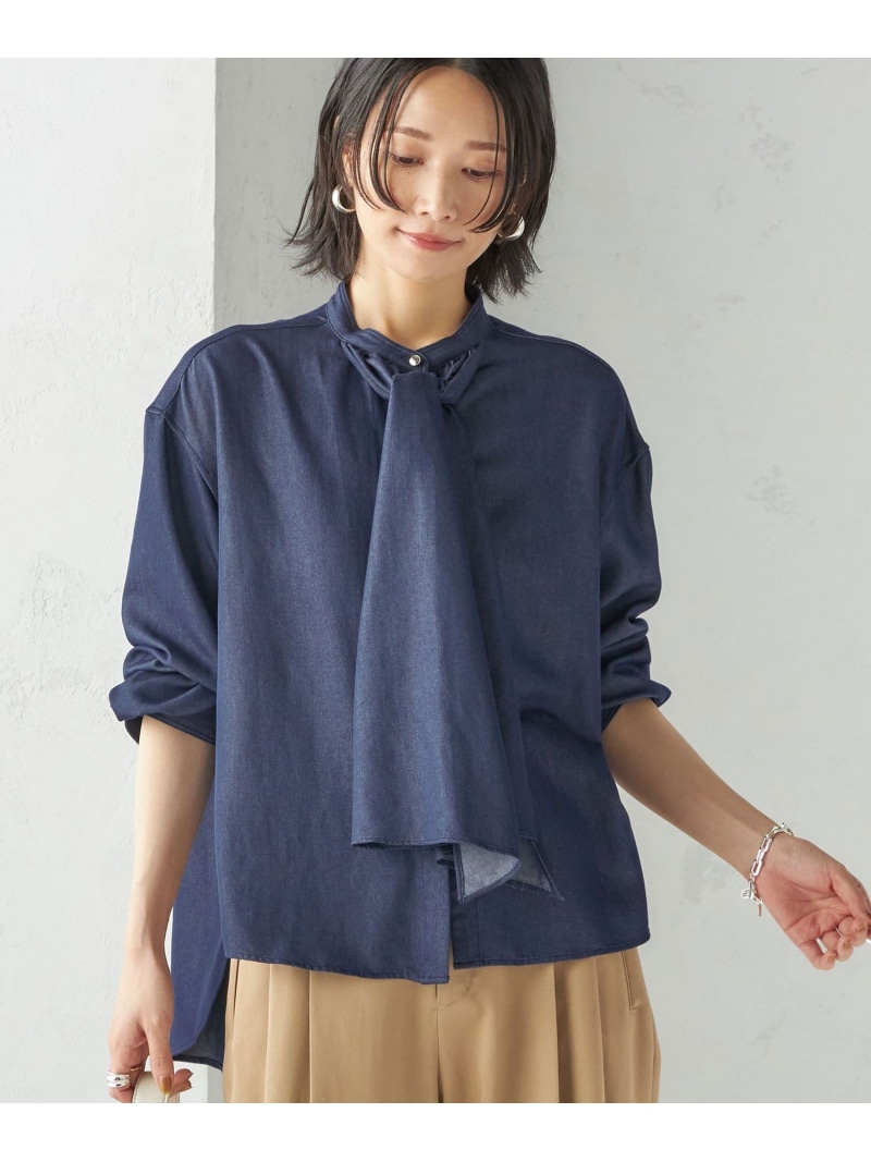 【SALE／30%OFF】＜手洗い可能＞デニム ライク リボン タイ ブラウス SHIPS WOMEN シップス トップス シャツ・ブラウス ネイビー【RBA_E】【送料無料】[ Fashion]