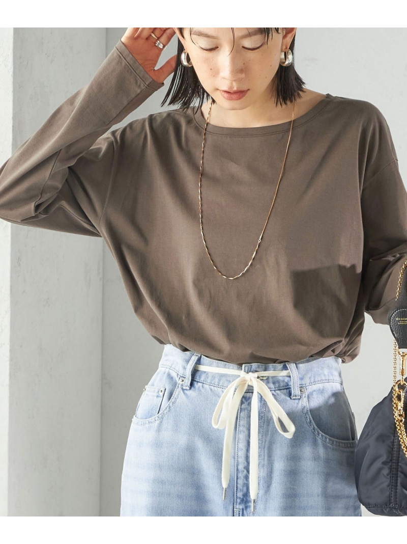 ワイド クルーネック コットン ロング スリーブ TEE SHIPS WOMEN シップス トップス カットソー・Tシャツ ブラック ホワイト【送料無料】[ Fashion]