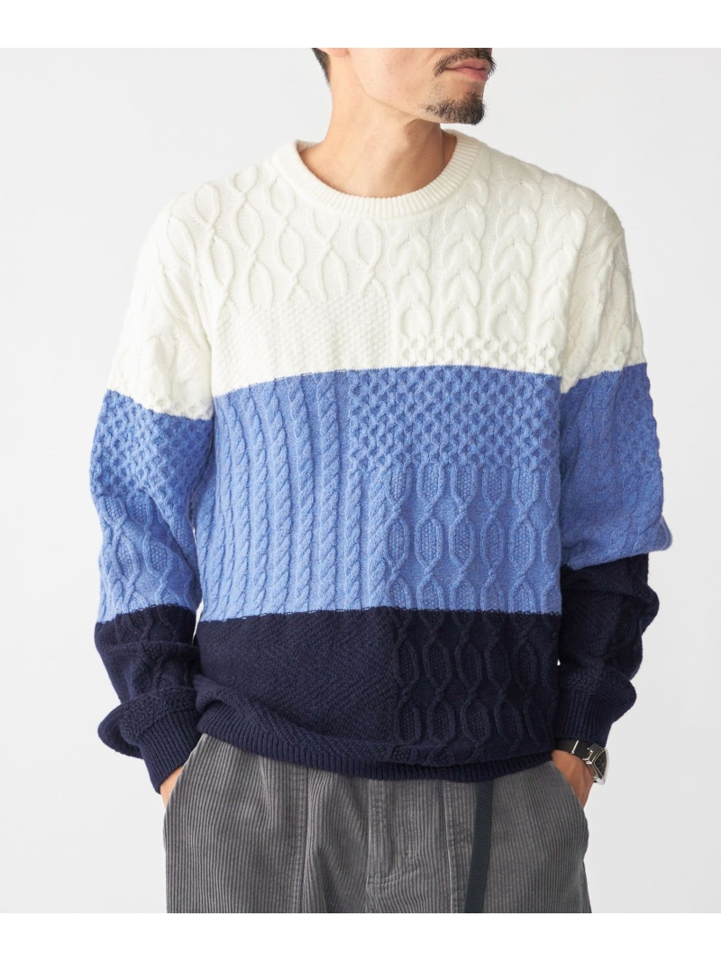 【SALE／40%OFF】SHIPS: ＜手洗い可能＞コットン ウール アラン プルオーバー ニット SHIPS MEN シップス トップス ニット ネイビー ブルー グレー【RBA_E】【送料無料】[ Fashion]｜SHIPS　シップス