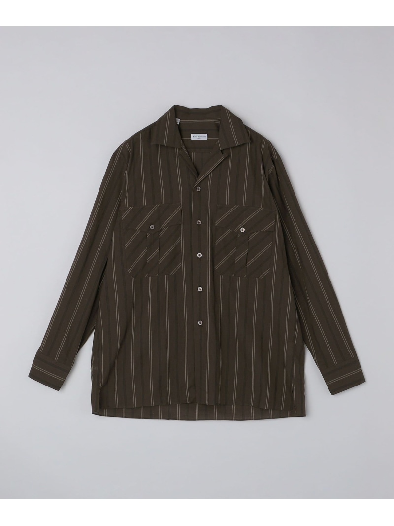 【SALE／55%OFF】【SHIPS別注】Errico Formicola: ストライプ オープンカラー シャツ SHIPS MEN シップス トップス シャツ・ブラウス ブラウン【RBA_E】【送料無料】[ Fashion]｜SHIPS　シップス
