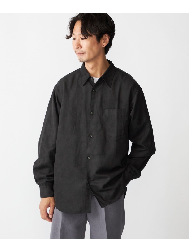 【SALE／50%OFF】BENCH MARKING SHIRT: レギュラーカラー ポリエステル フェイクスエード シャツ SHIPS MEN シップス トップス シャツ・ブラウス グレー ベージュ【RBA_E】【送料無料】[ Fashion]