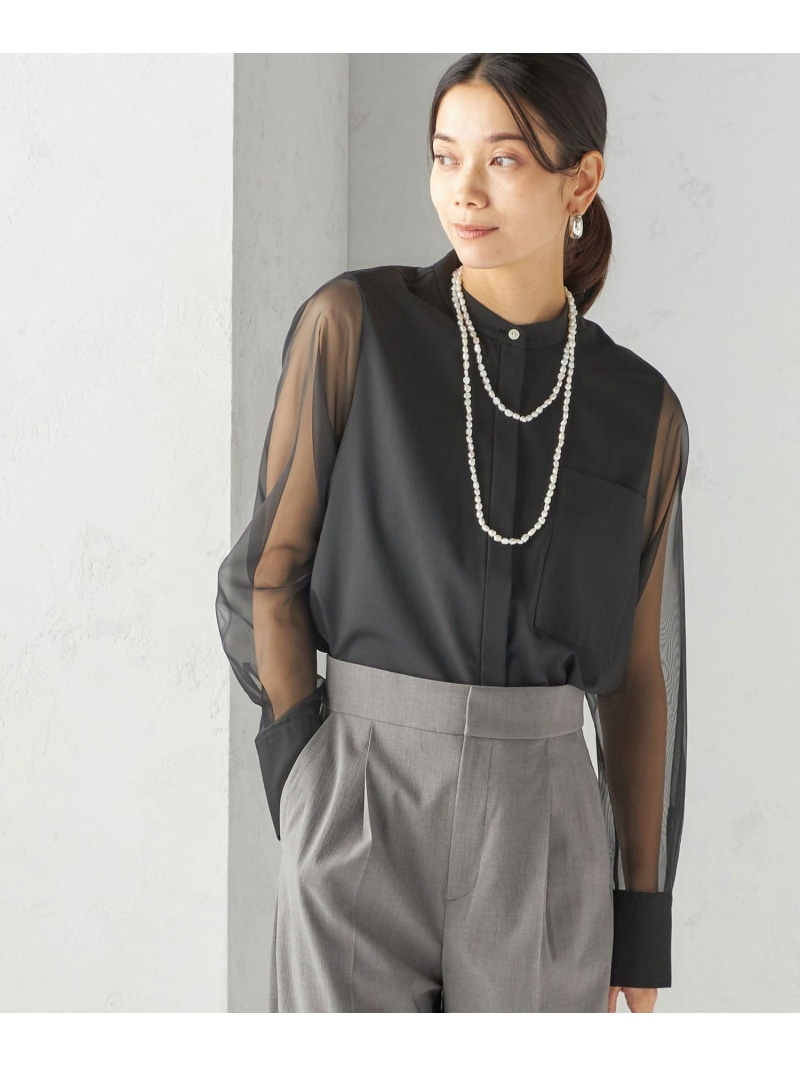【SALE／40%OFF】＜室内用便器能力のある＞シアー 袖 隠し ひな形 プルオーバー SHIPS WOMEN シップス トップス プルオーバー・トップ 赤銅色 黒いこと 青碧【RBA_E】【貨物輸送無料】[ Fashion]