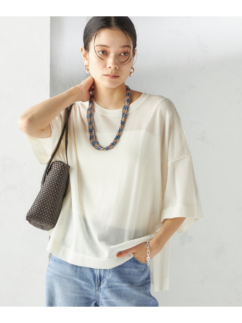 【SALE／50%OFF】＜手洗い可能＞18G フィルミーコットン ワイド ショート スリーブ プルオーバー SHIPS WOMEN シップス トップス ニット グリーン ブラック ホワイト【RBA_E】【送料無料】[ Fashion]