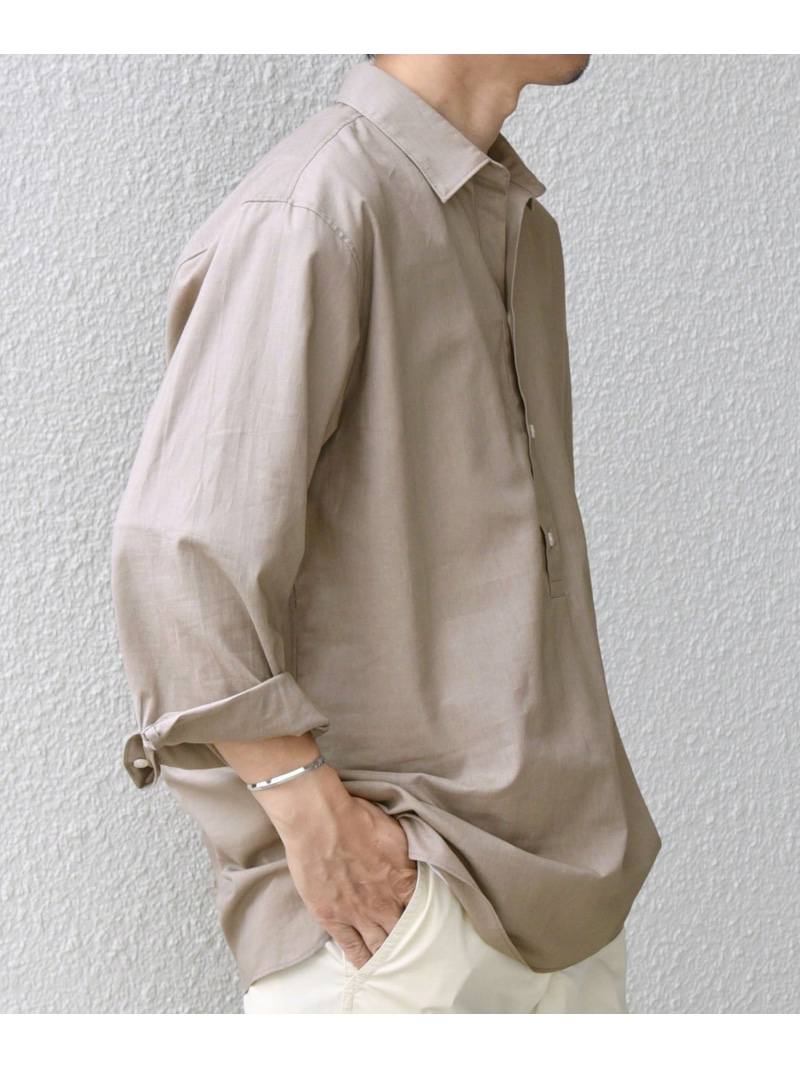 SHIPS any: コットン/リネン 7分袖 スキッパー プルオーバー シャツ◇◇ SHIPS any シップス トップス シャツ・ブラウス ベージュ グリーン ブルー【送料無料】[ Fashion]