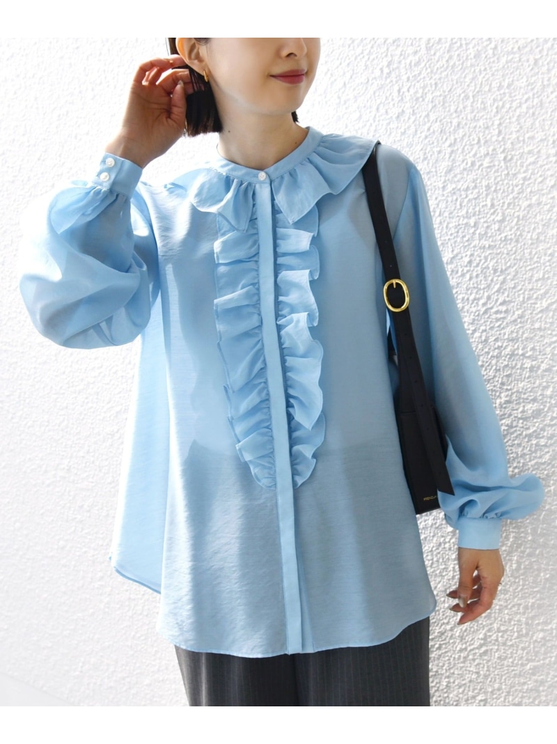 【SALE／30%OFF】＜手洗い可能＞エアリー フロント フリル デザイン ブラウス SHIPS WOMEN シップス トップス シャツ・ブラウス ブルー ホワイト パープル【RBA_E】【送料無料】[ Fashion]