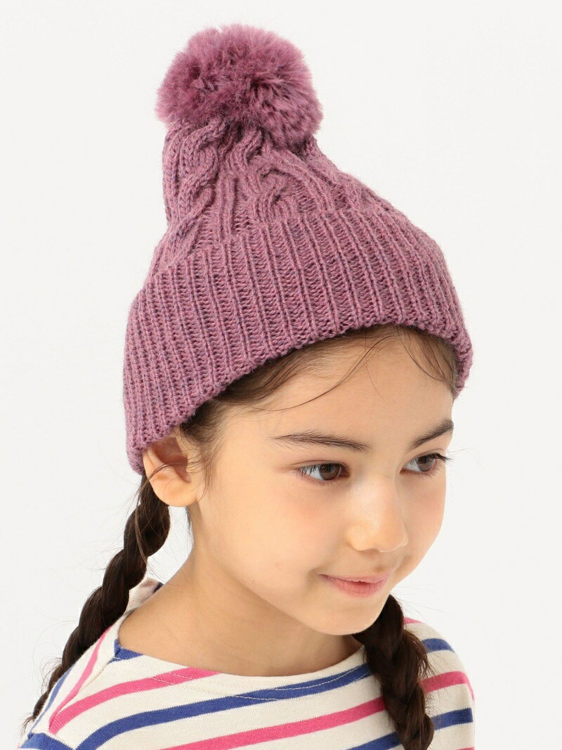 楽天市場 Sale 30 Off Highland2000 ポンポン付き ケーブル ボブ キャップ Ships Kids シップス 帽子 ヘア小物 ニット帽 ビーニー パープル グレー Rba E Rakuten Fashion Ships シップス