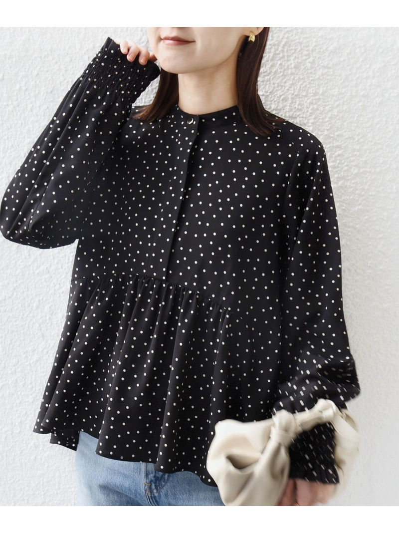 【WEB限定】＜手洗い可能＞ドット 花柄 袖 シャーリング ブラウス SHIPS WOMEN シップス トップス シャツ・ブラウス ホワイト【送料無料】[ Fashion]