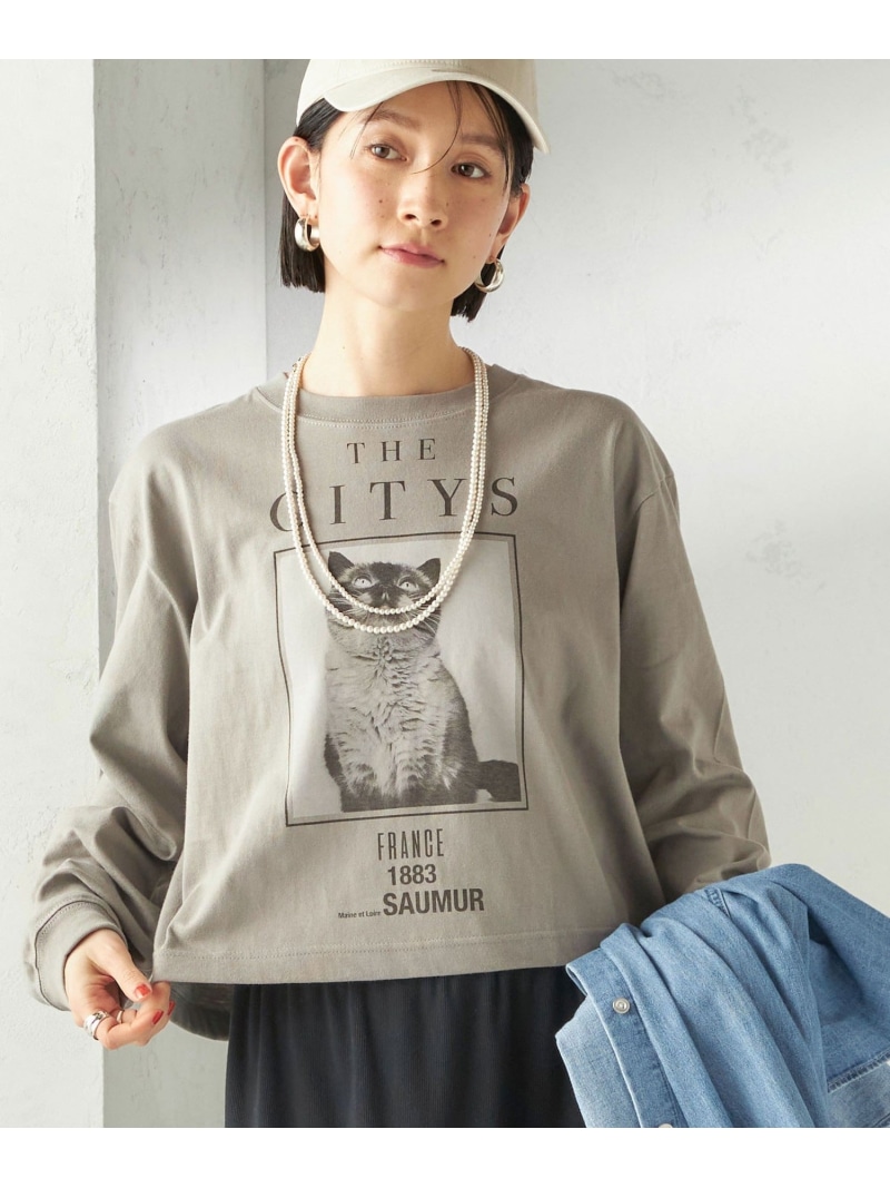 【SHIPS別注】Odub: フォト プリント クロップド ロングスリーブ TEE SHIPS WOMEN シップス トップス カットソー・Tシャツ ホワイト ベージュ【送料無料】[ Fashion]