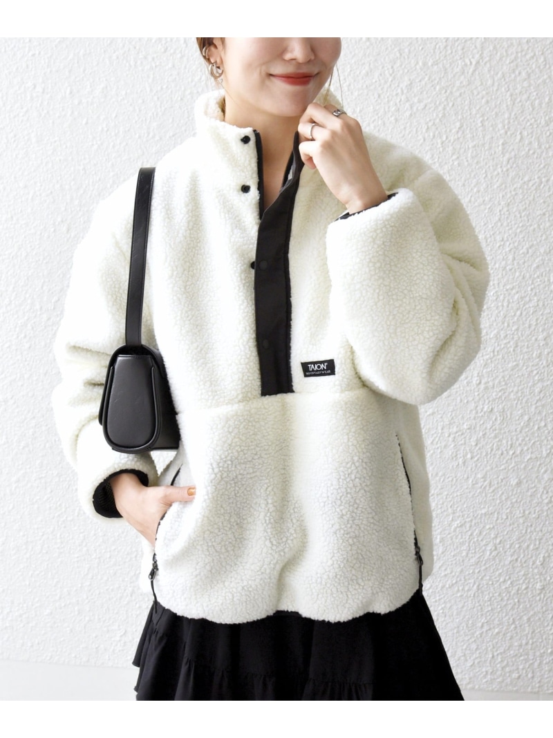 【SHIPS any別注】TAION:＜洗濯機可能＞ボア ハイネック プルオーバー SHIPS any シップス トップス その他のトップス ブラック ホワイト【送料無料】[ Fashion]