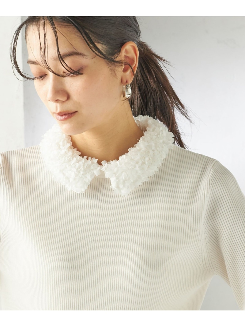 ＜手洗い可能＞2WAY ポリエステル フリル カラー リブ ニット SHIPS WOMEN シップス トップス ニット ネイビー ホワイト【送料無料】[ Fashion] 15,444円
