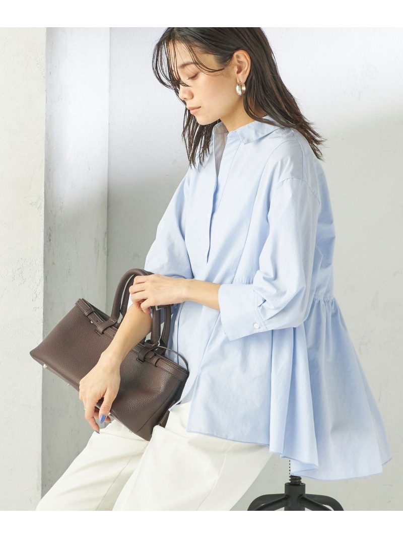 ＜手洗い可能＞ポリエステル コットン ギャザー 切替 羽織 シャツ SHIPS WOMEN シップス トップス シャツ・ブラウス ホワイト ベージュ【送料無料】[ Fashion]