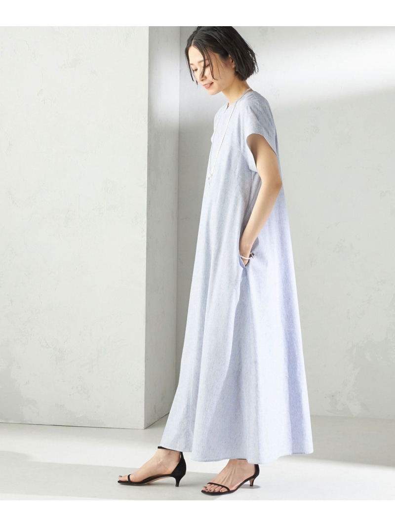 【SALE／30%OFF】＜接触冷感・手洗い可能＞麻混 シャンブレー フレア ワンピース SHIPS WOMEN シップス ワンピース・ドレス ワンピース【RBA_E】【送料無料】[ Fashion]
