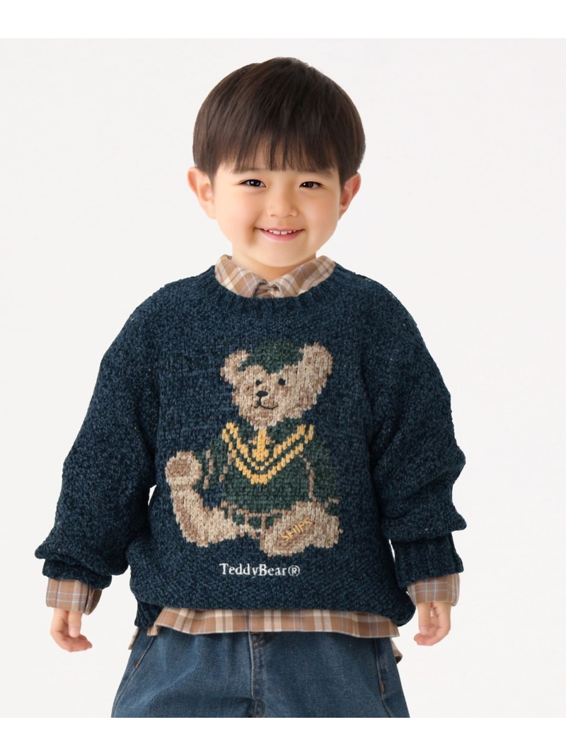 SHIPS Colors:100~140cm /＜洗濯機可能＞TeddyBear(R) ジャカード モール ニット◇ SHIPS Colors シップス トップス ニット ネイビー ベージュ【送料無料】[ Fashion]