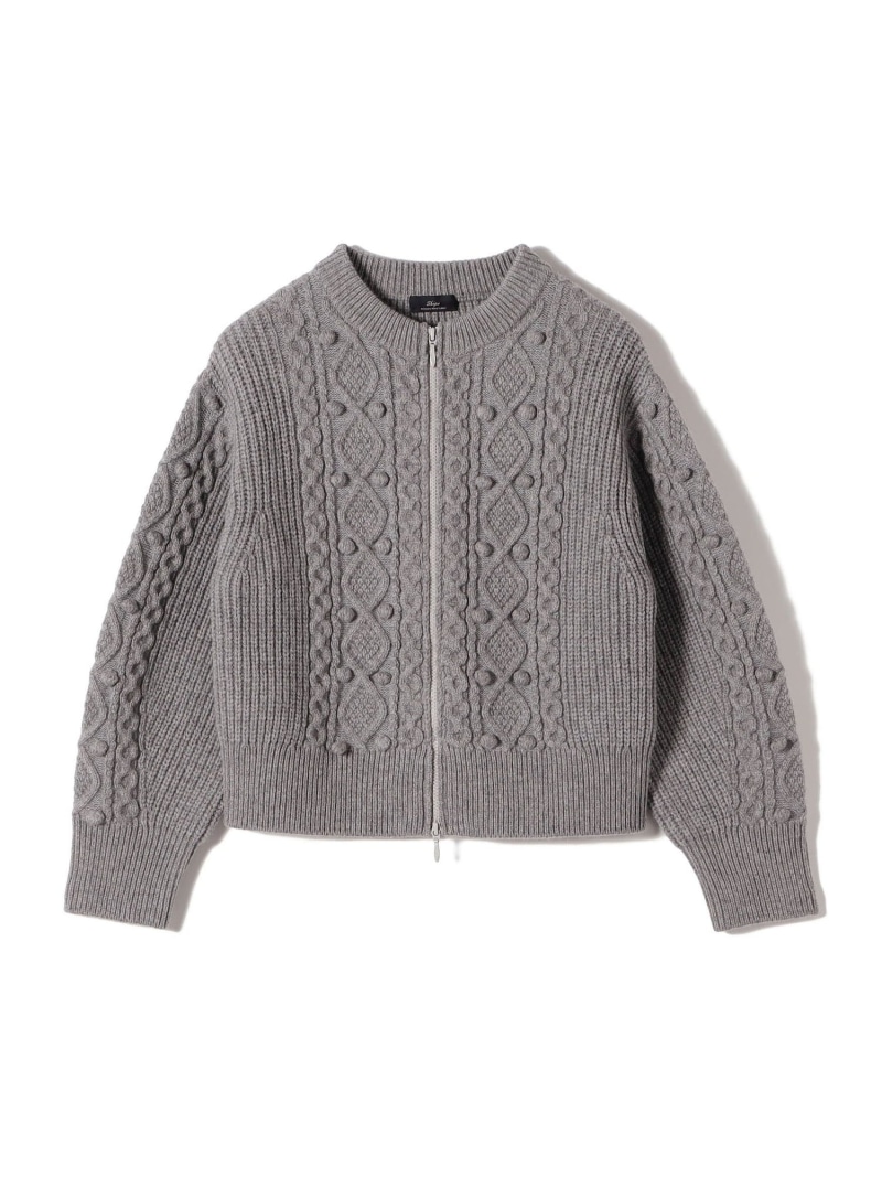 【SALE／30%OFF】SHIPS Primary Navy Label:＜手洗い可能＞PON PON ケーブル ジップ アップ カーディガン SHIPS WOMEN シップス トップス カーディガン グレー【RBA_E】【送料無料】[ Fashion]