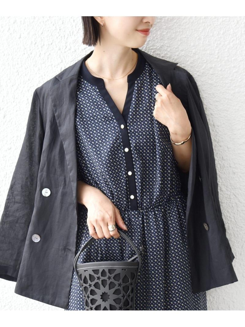 【SALE／45%OFF】＜手洗い可能＞プリント キーネック フレア スリーブ 半袖 ワンピース SHIPS WOMEN シップス ワンピース・ドレス ワンピース ベージュ ネイビー【RBA_E】【先行予約】*【送料無料】[ Fashion]｜SHIPS　シップス