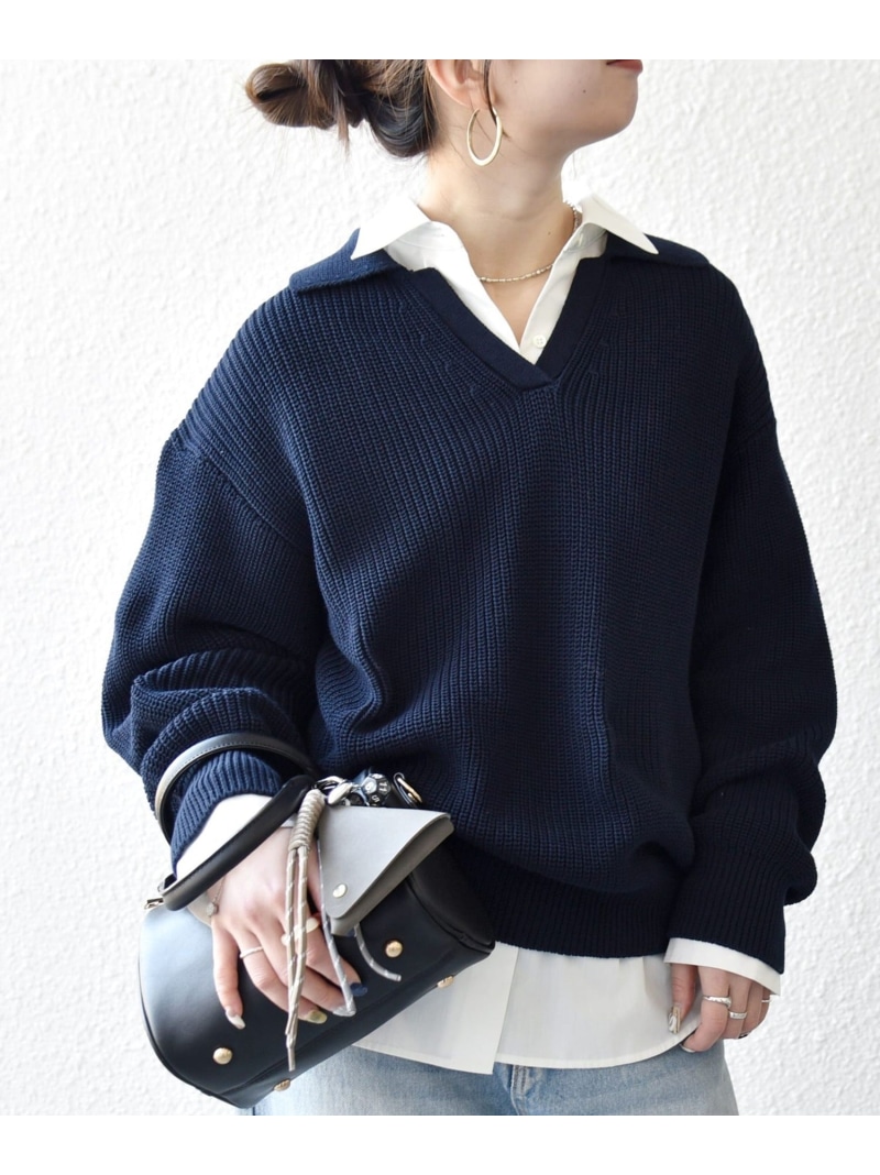 SHIPS any:＜手洗い可能＞コットン ミックス スキッパー ポロ ニット プルオーバー SHIPS any シップス トップス ニット ネイビー ホワイト パープル【送料無料】[ Fashion] 6,600円