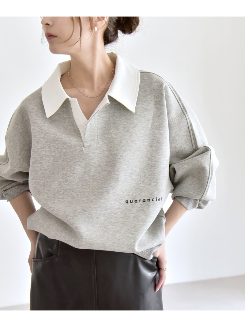 quaranciel:＜洗い濯ぎ機能力のある＞ポンチ絵 ロゴタイプ刷り上げる ポロ 汗水 ティーシャツ quaranciel シップス トップス スウェット・トレーナー 青碧 ブドウ酒赤いこと【貨物輸送無料】[ Fashion]