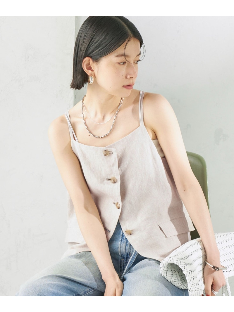 《予約》TICCA:＜手洗い可能＞リネン キャミソール ベスト SHIPS WOMEN シップス トップス ベスト・ジレ ブラウン ベージュ【先行予約】*【送料無料】[ Fashion]