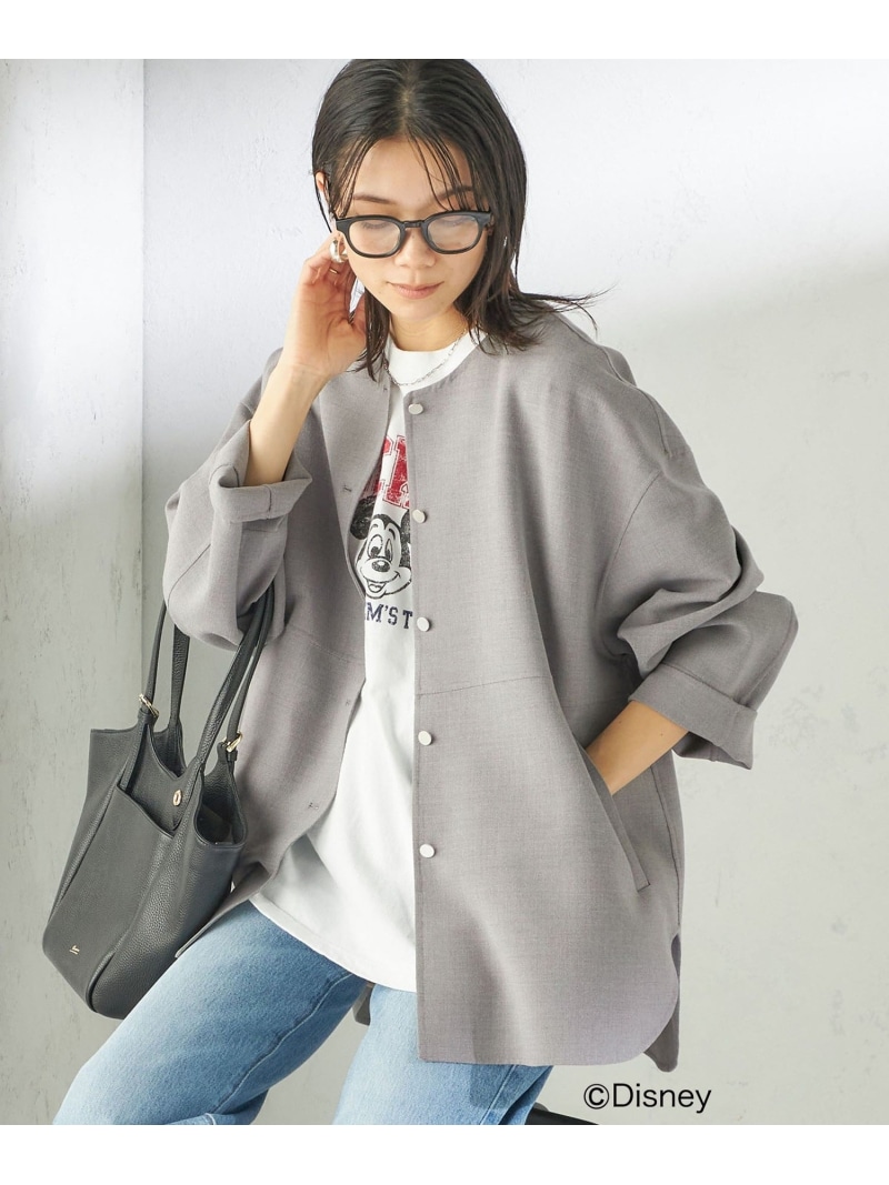 ＜手洗い可能＞ストレッチ 二重織 リバー 仕立て ノーカラー コート SHIPS WOMEN シップス ジャケット・アウター ムートンコート ネイビー ベージュ グレー【送料無料】[ Fashion]