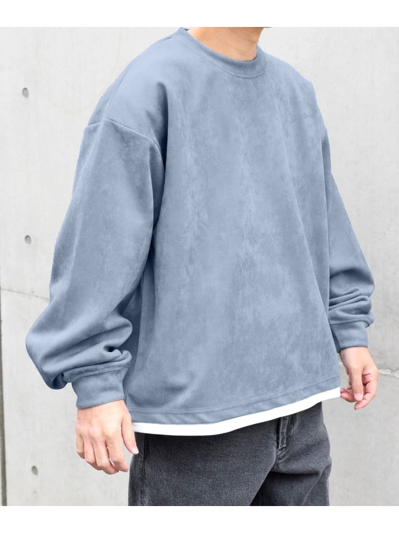 【SALE／40%OFF】SHIPS any: ＜洗濯機可能＞フェイクスエード (ポリエステル) / レイヤード クルーネック プルオーバー◇ SHIPS any シップス トップス スウェット・トレーナー グレー ブルー【RBA_E】【送料無料】[ Fashion]