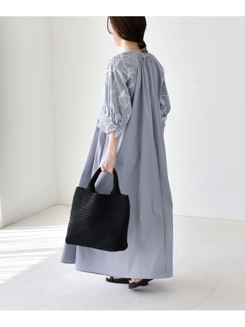 quaranciel:＜洗濯機可能＞ストライプ フラワー刺繍 スキッパー シャツ ワンピース quaranciel シップス ワンピース・ドレス ワンピース ネイビー【送料無料】[ Fashion]