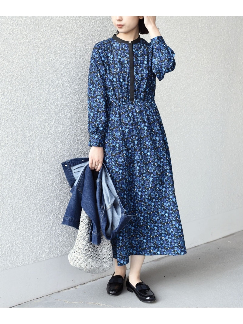 SHIPS Colors:＜手洗い可能＞MULHOUSE フラワー プリント ワンピース◇ SHIPS Colors シップス ワンピース・ドレス ワンピース ブラック ブルー【送料無料】[ Fashion]