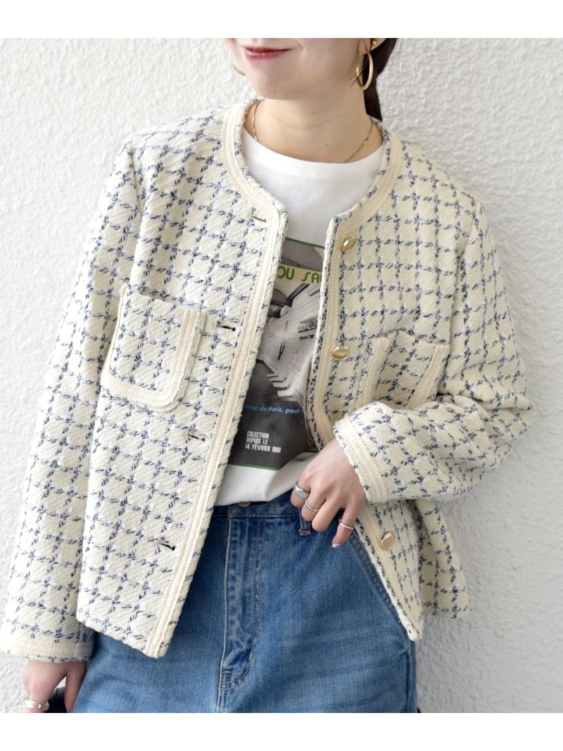 SHIPS any: ツィード  パイピング 否色合い 上衣 SHIPS any シップス ジャケット・アウター 否色合い上衣 ベージュ 緑であること【貨物輸送無料】[ Fashion]