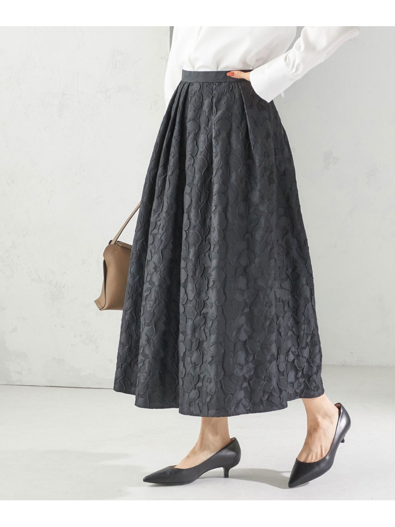 【SALE／40%OFF】＜手洗い可能＞膨れ ジャカード タック フレア スカート SHIPS WOMEN シップス スカート ロング・マキシスカート ブラック【RBA_E】【送料無料】[ Fashion]