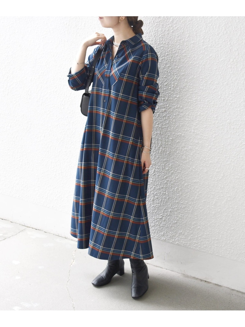 【SALE／30%OFF】SHIPS any:＜洗濯機可能＞チェック Aライン フレア シャツ ワンピース SHIPS any シップス ワンピース・ドレス ワンピース ネイビー ブラウン【RBA_E】【送料無料】[ Fashion]｜SHIPS　シップス