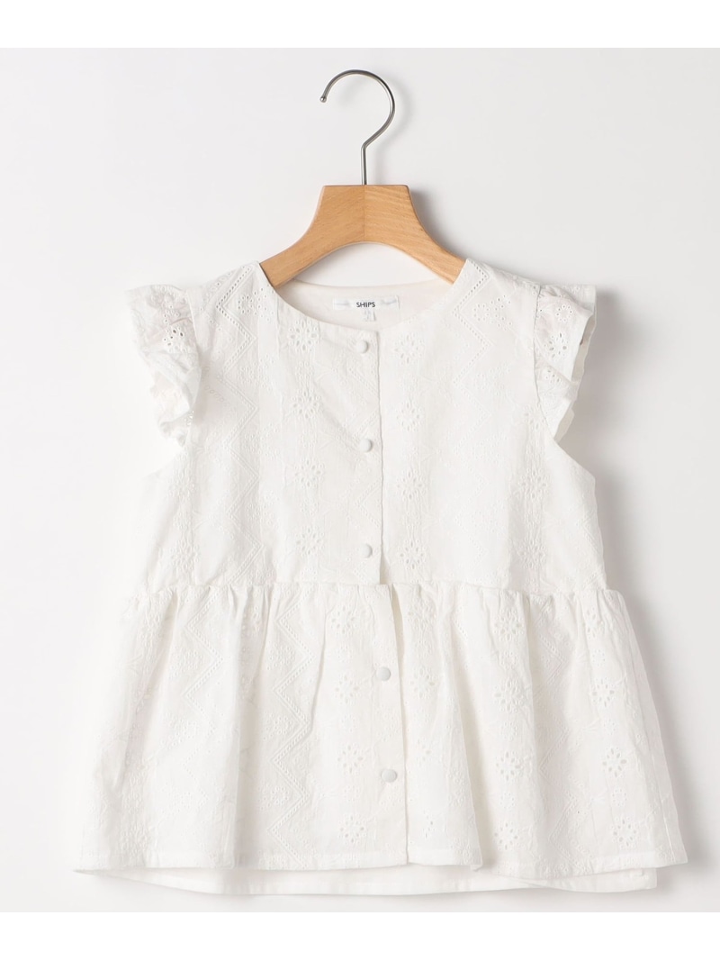 SHIPS KIDS:140~150cm / レース エンブロイダリー ペプラム ブラウス SHIPS KIDS シップス トップス シャツ・ブラウス ホワイト【送料無料】[ Fashion]