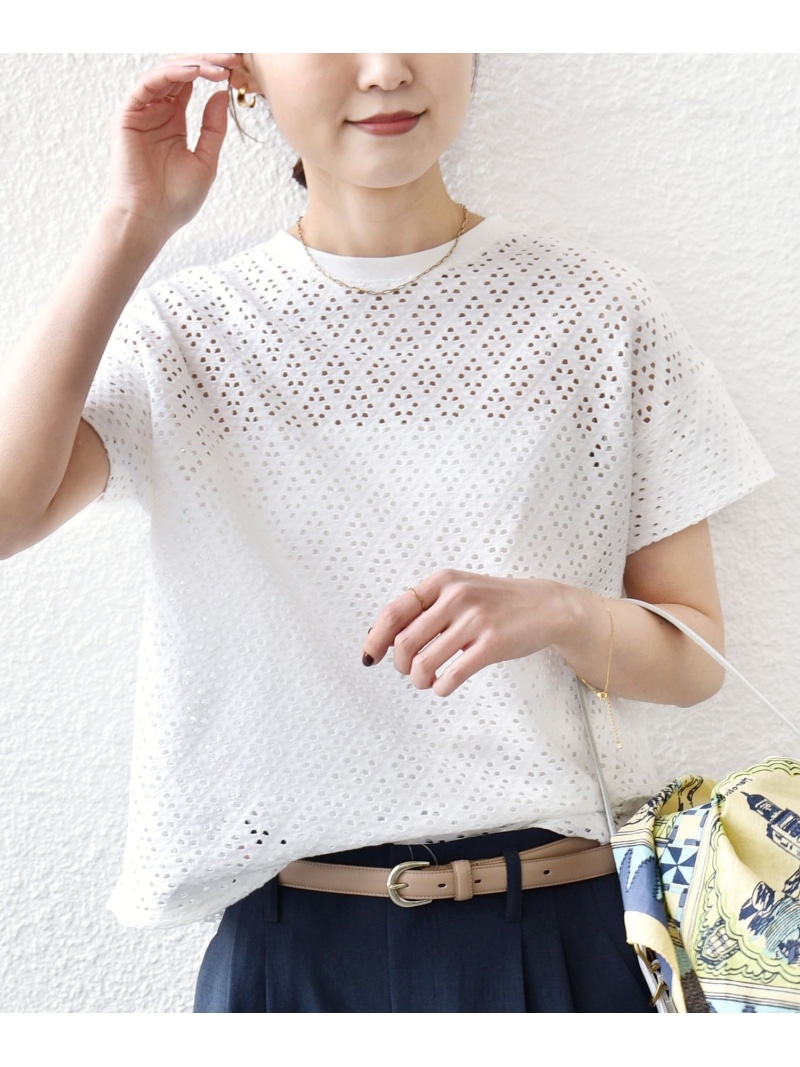 ＜手洗い可能＞アイレット ショート スリーブ プルオーバー SHIPS WOMEN シップス トップス カットソー・Tシャツ ブラック ホワイト【送料無料】[ Fashion]