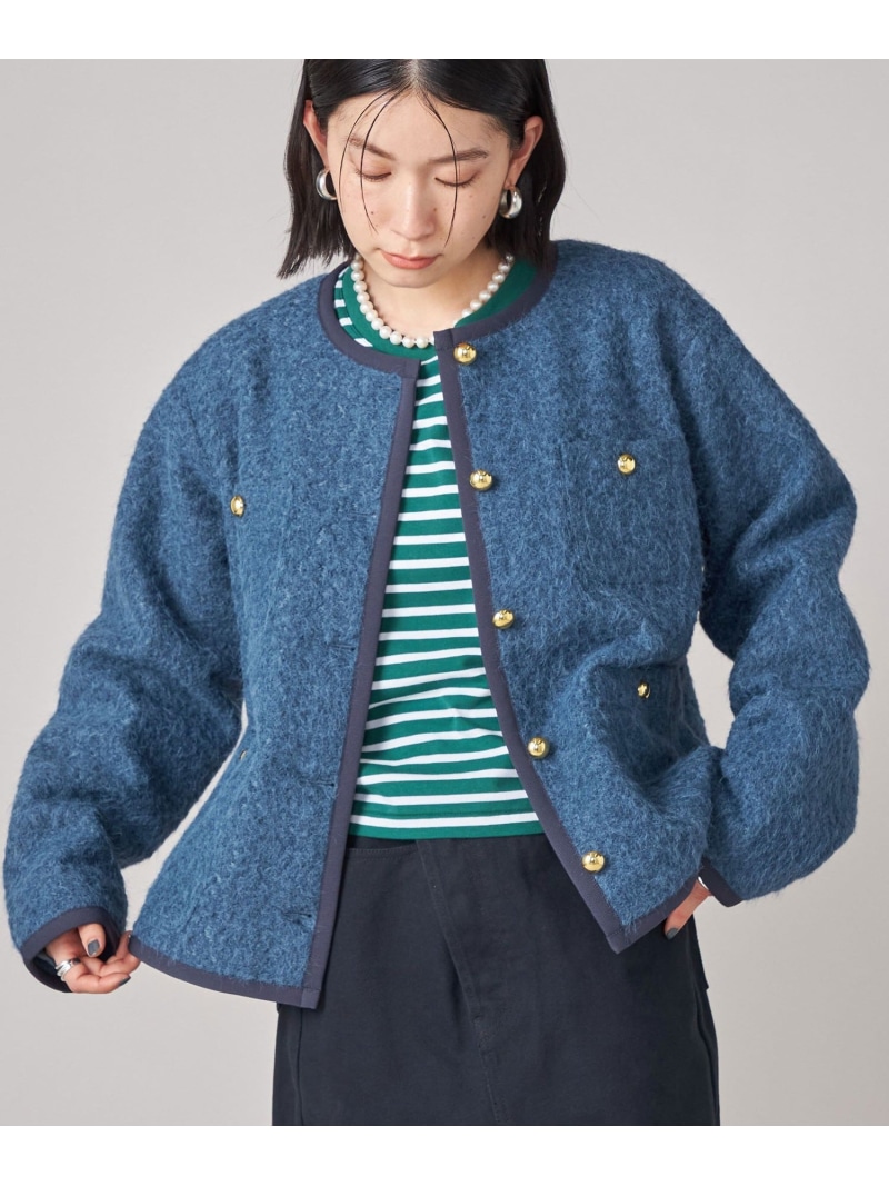 【SALE／40%OFF】SHIPS NINE CASE: ノーカラー ジャケット SHIPS WOMEN シップス ジャケット・アウター ノーカラージャケット ブルー ベージュ【RBA_E】【送料無料】[ Fashion]｜SHIPS　シップス