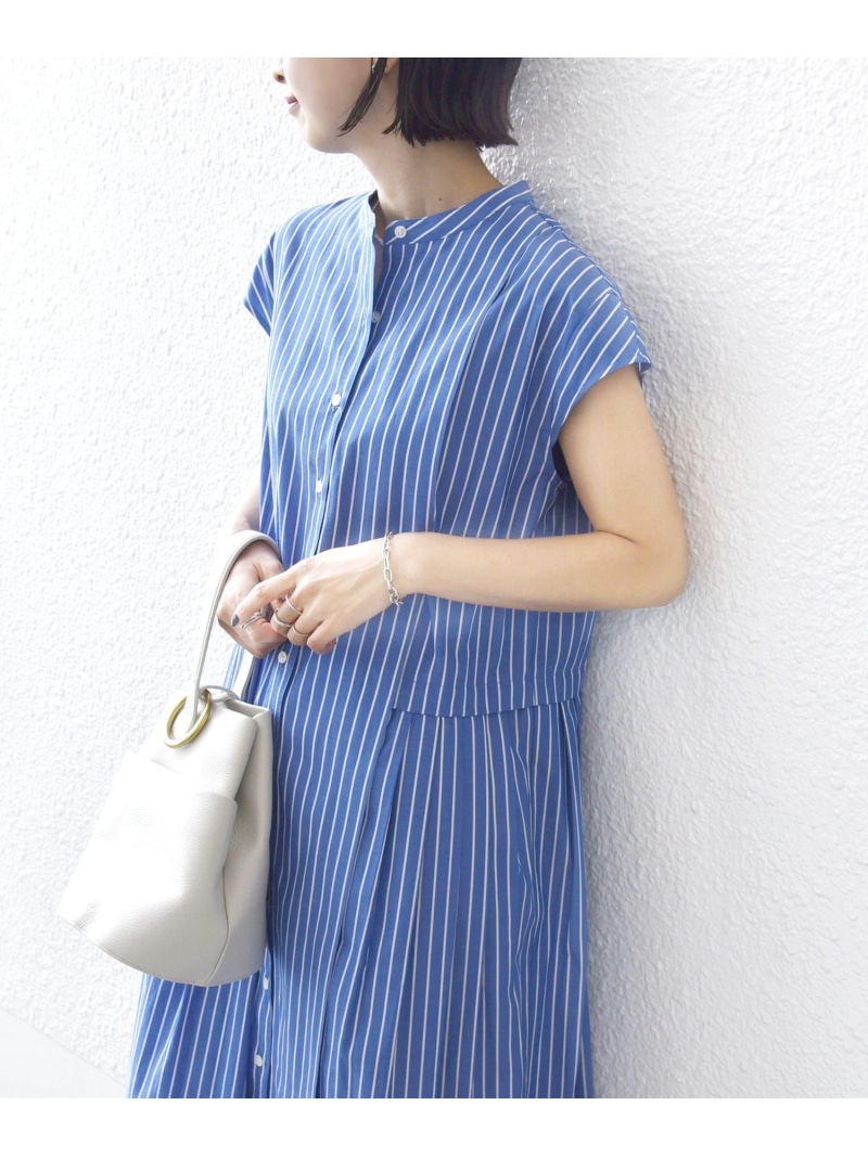 【WEB限定】＜手洗い可能＞ストライプ サイド タック ワンピース SHIPS WOMEN シップス ワンピース・ドレス ワンピース ネイビー ブラウン【送料無料】[ Fashion]