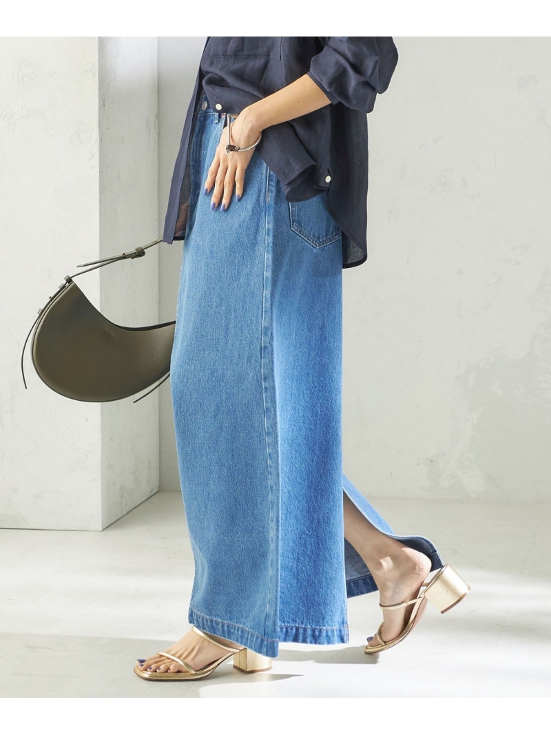 NINE CASE:＜洗い濯ぎ機能力のある＞ジーンズ スコート SHIPS WOMEN シップス スコート ロング・マキシスコート 白いこと 青色【貨物輸送無料】[ Fashion] スカート-ボトムス-レディースファッション