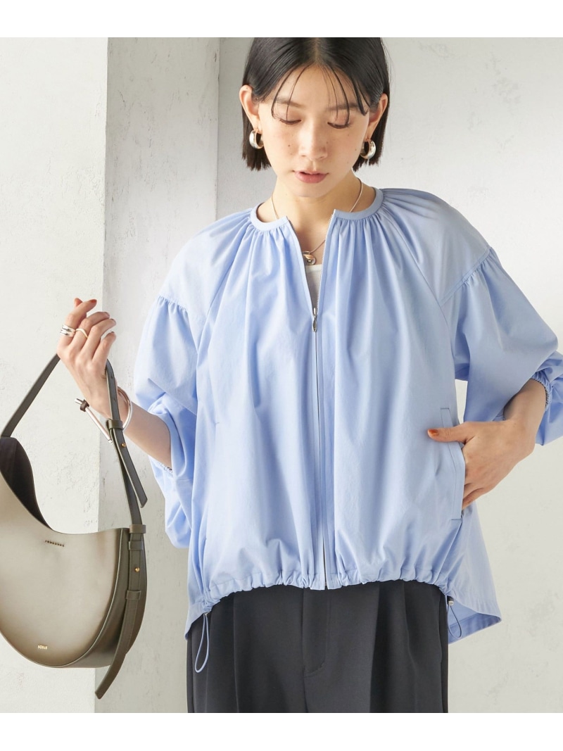 ＜接触冷感 / 撥水加工＞TEXBRID(R) タフタ ギャザー 羽織 ブルゾン SHIPS WOMEN シップス ジャケット・アウター ブルゾン・ジャンパー ホワイト ネイビー【送料無料】[ Fashion]