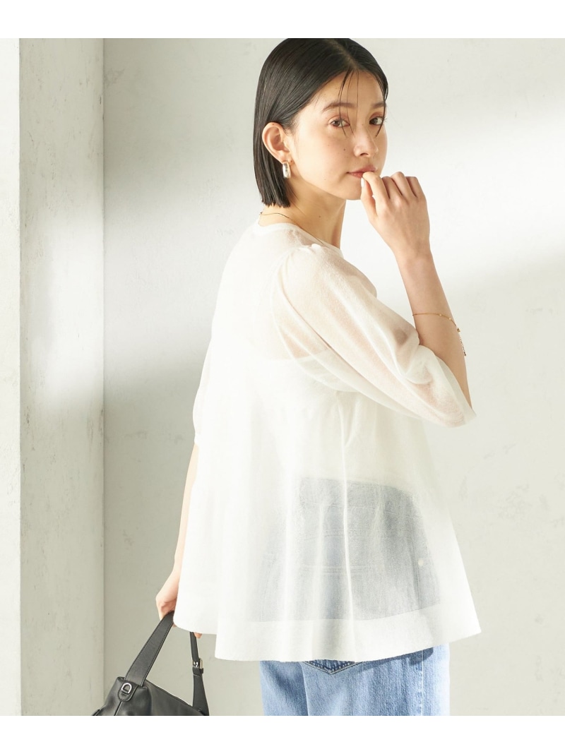 ＜手洗い可能＞麻混 シアー ティアード ショート スリーブ プルオーバー SHIPS WOMEN シップス トップス ニット イエロー ホワイト ネイビー【送料無料】[ Fashion]